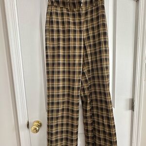 Classic Brown and Black Wide Leg Plaid Pants